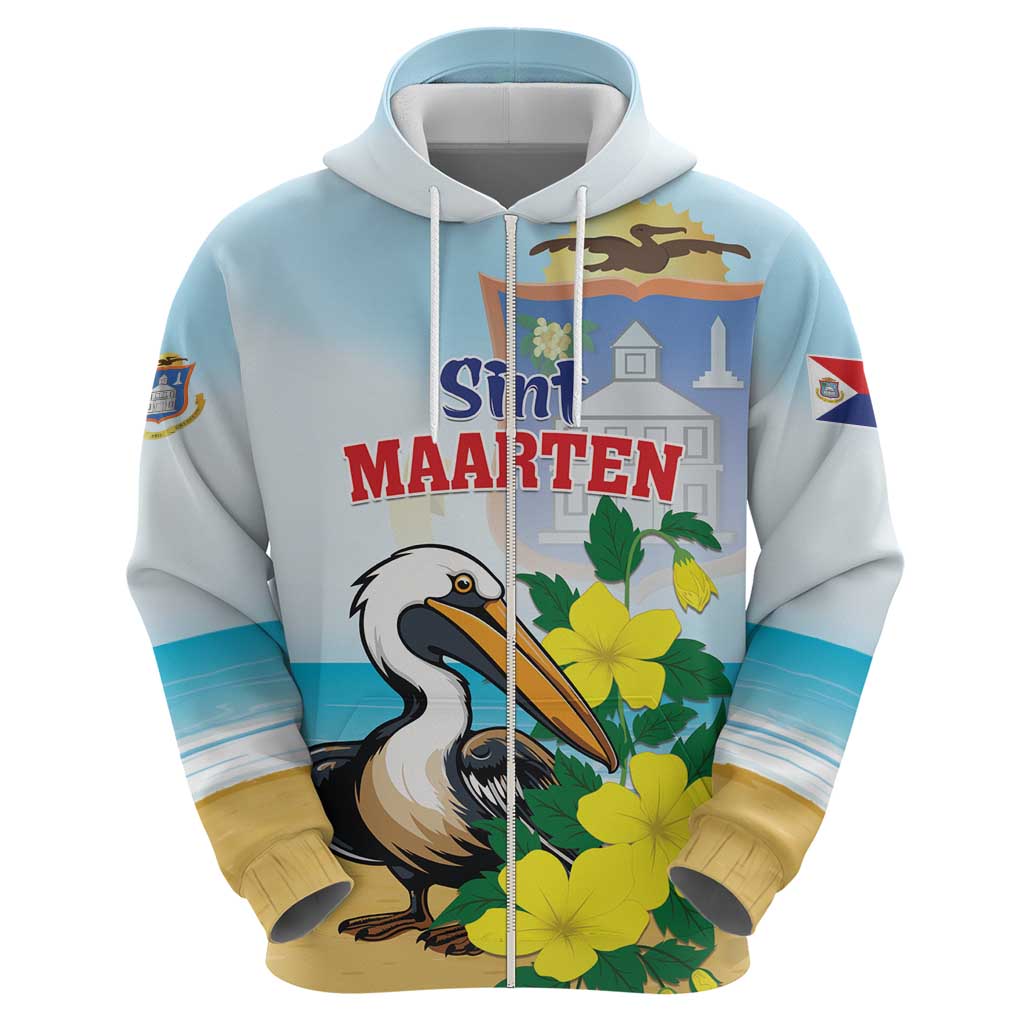 Personalized Sint Maarten Hoodie Brown Pelican With Yellow Sage LT01