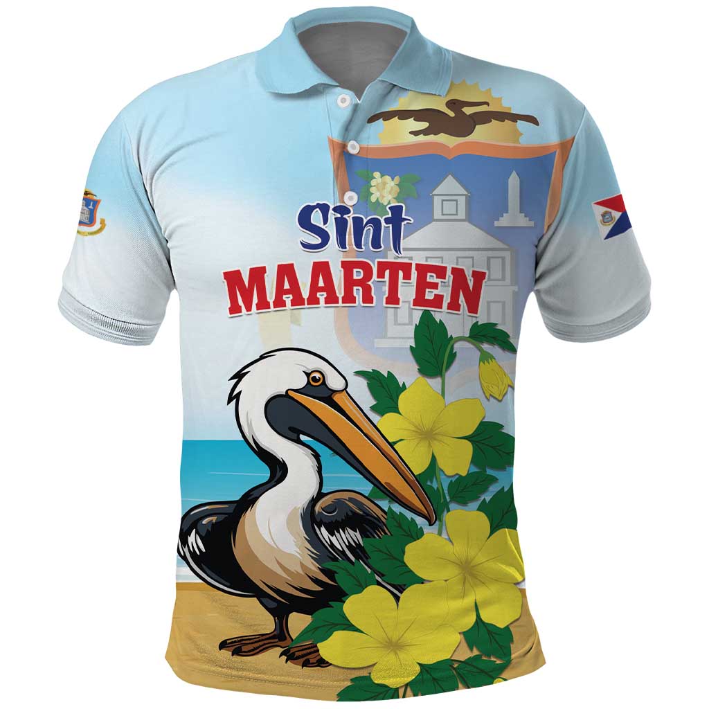 Personalized Sint Maarten Polo Shirt Brown Pelican With Yellow Sage LT01