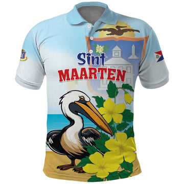 Personalized Sint Maarten Polo Shirt Brown Pelican With Yellow Sage LT01