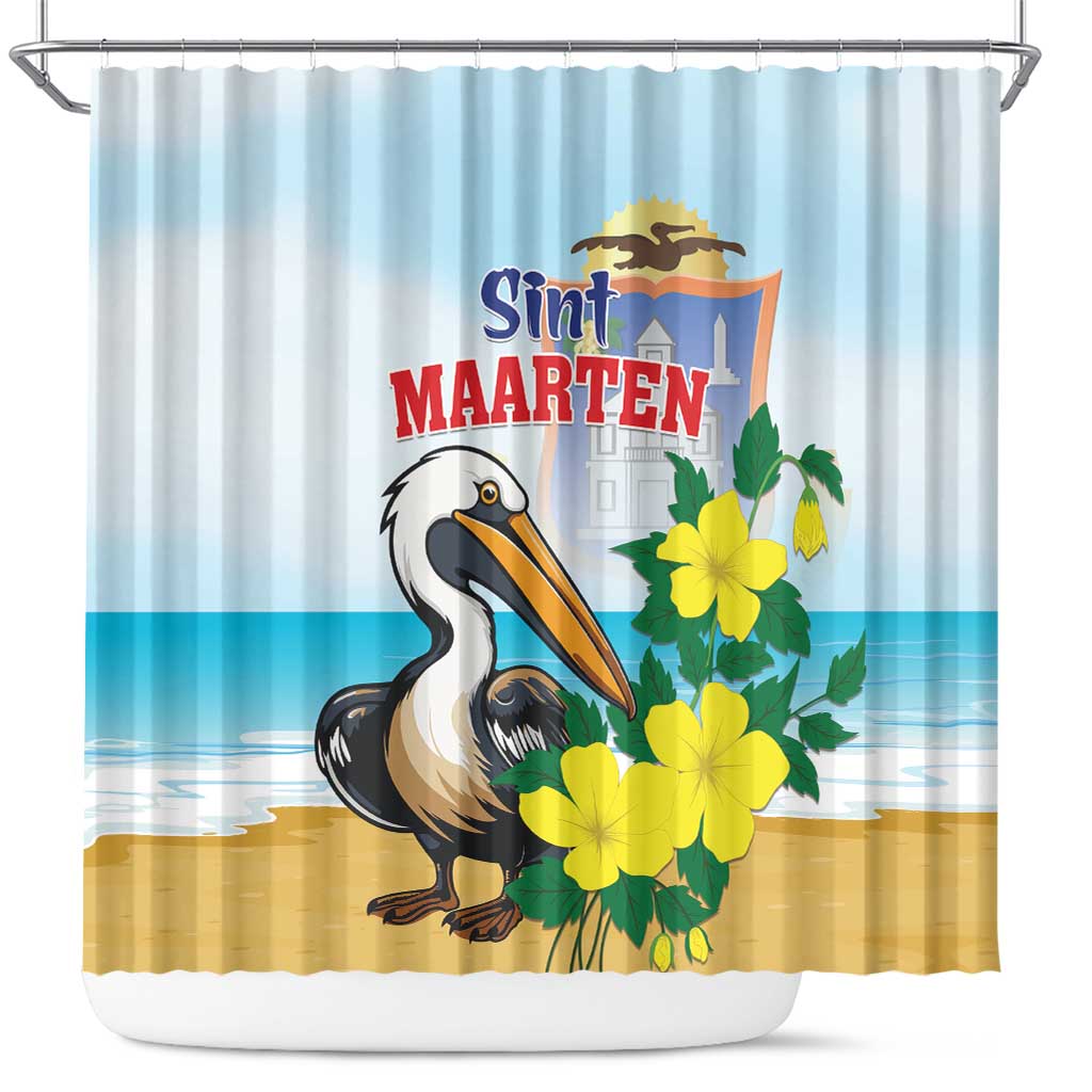 Sint Maarten Shower Curtain Brown Pelican With Yellow Sage LT01