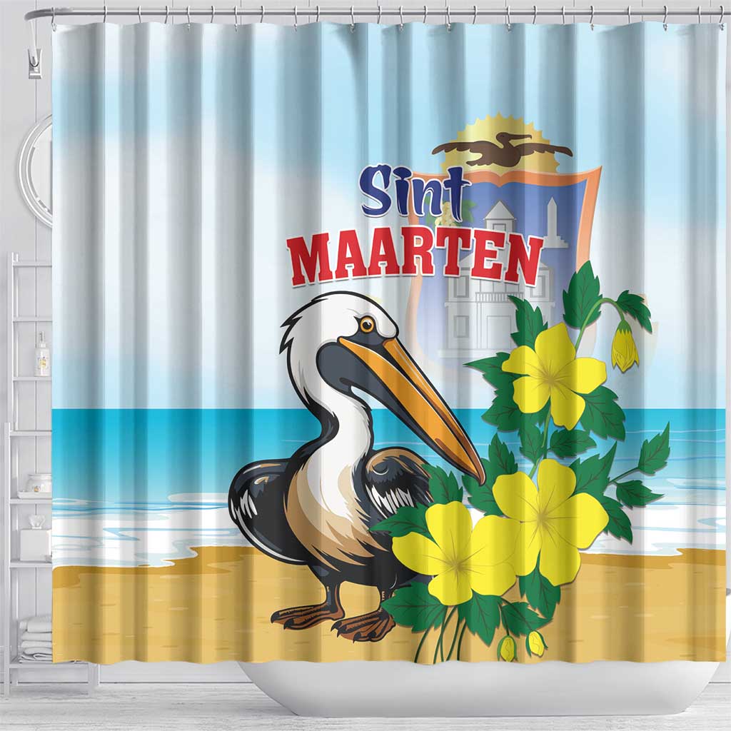 Sint Maarten Shower Curtain Brown Pelican With Yellow Sage LT01