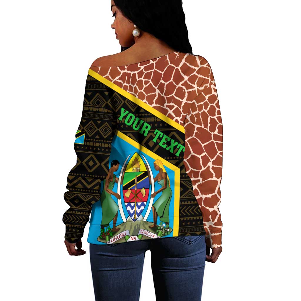 Tanzania Union Day 2024 Off Shoulder Sweater Uhuru na Umoja Giraffe Pattern LT01