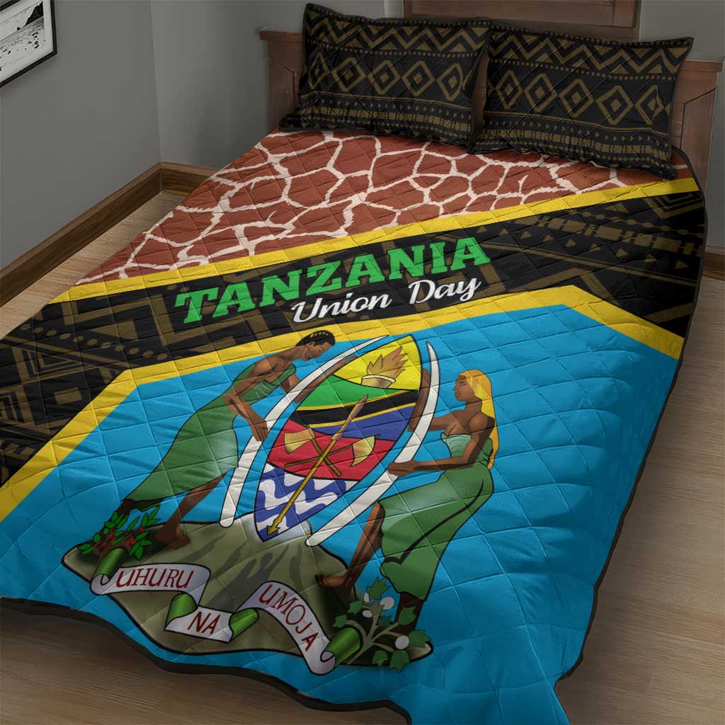 Tanzania Union Day 2024 Quilt Bed Set Uhuru na Umoja Giraffe Pattern LT01