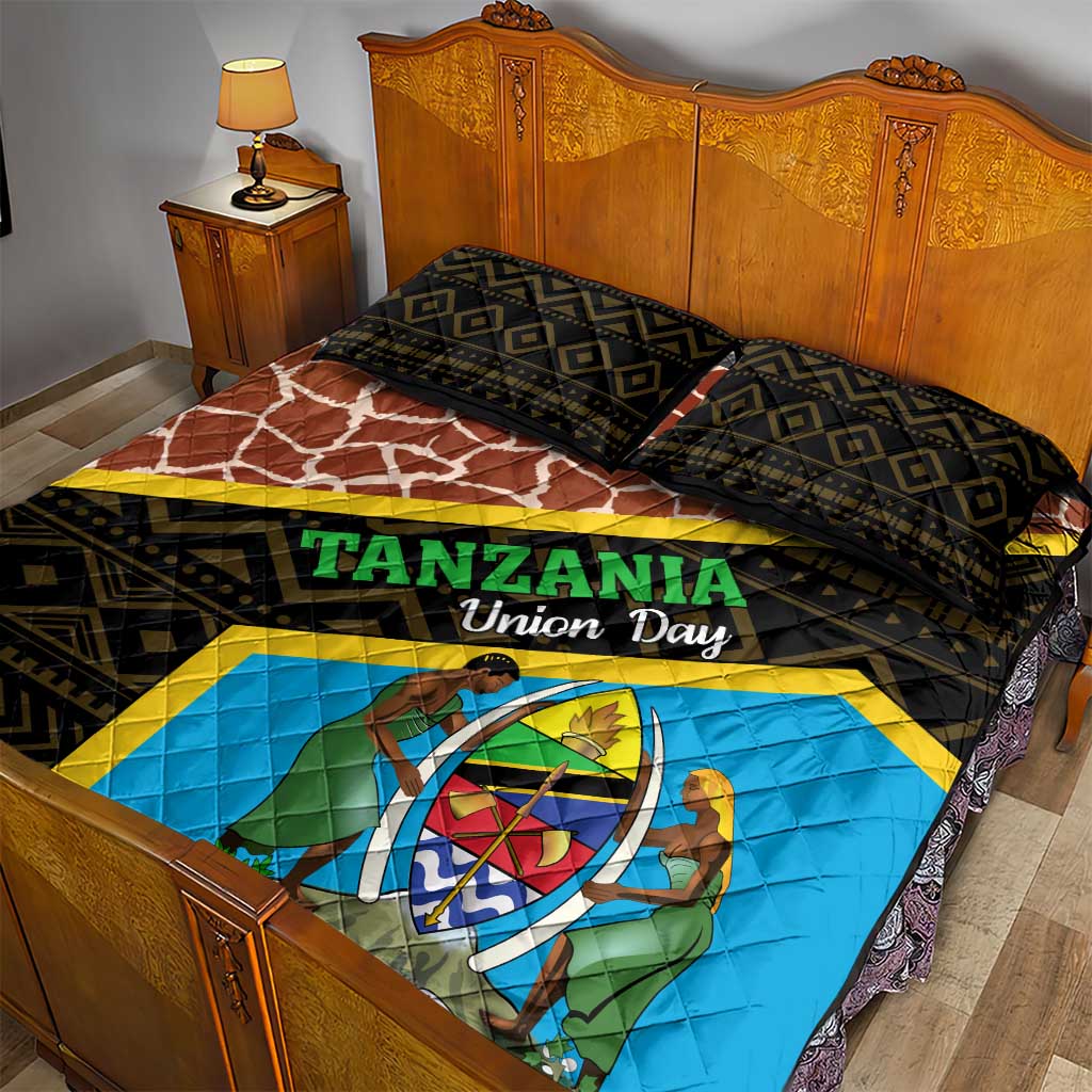 Tanzania Union Day 2024 Quilt Bed Set Uhuru na Umoja Giraffe Pattern LT01