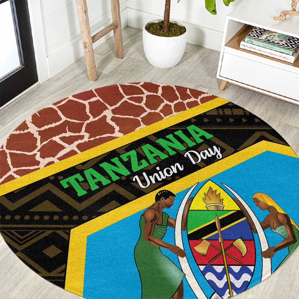 Tanzania Union Day 2024 Round Carpet Uhuru na Umoja Giraffe Pattern LT01