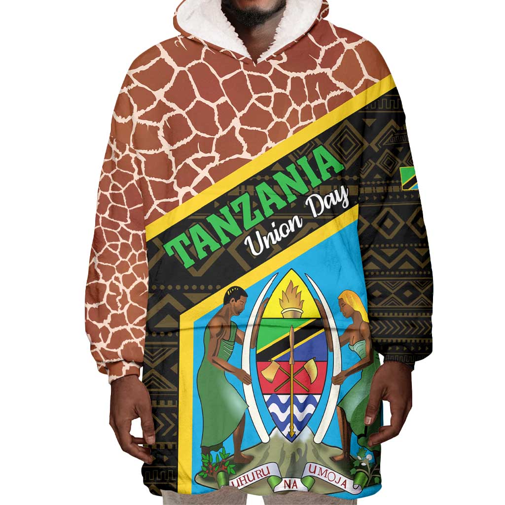 Tanzania Union Day 2024 Wearable Blanket Hoodie Uhuru na Umoja Giraffe Pattern LT01