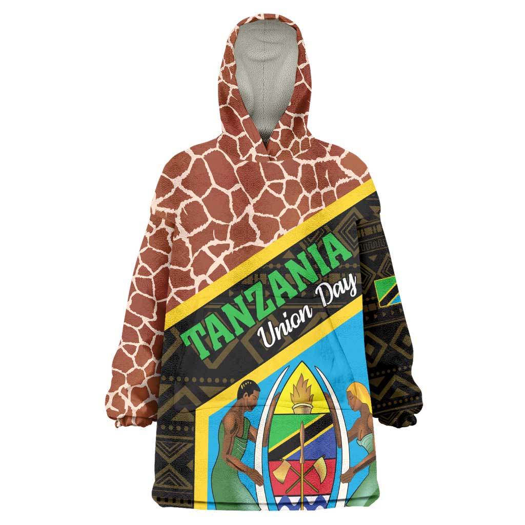 Tanzania Union Day 2024 Wearable Blanket Hoodie Uhuru na Umoja Giraffe Pattern LT01