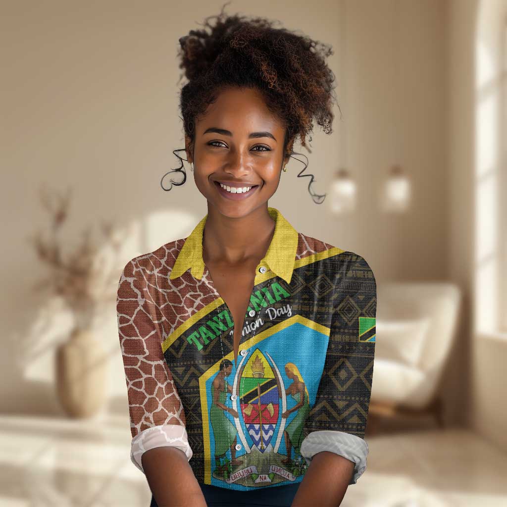 Tanzania Union Day 2024 Women Casual Shirt Uhuru na Umoja Giraffe Pattern LT01
