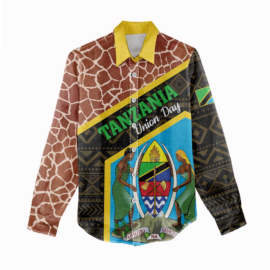 Tanzania Union Day 2024 Women Casual Shirt Uhuru na Umoja Giraffe Pattern LT01