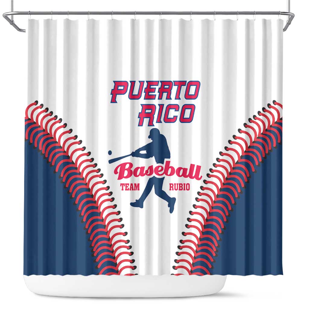 Baseball Puerto Rico 2025 Shower Curtain Team Rubio Retro Style LT01
