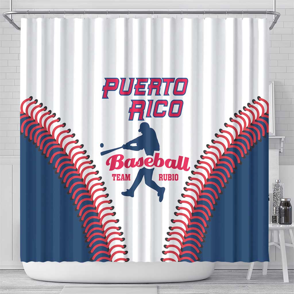 Baseball Puerto Rico 2025 Shower Curtain Team Rubio Retro Style LT01