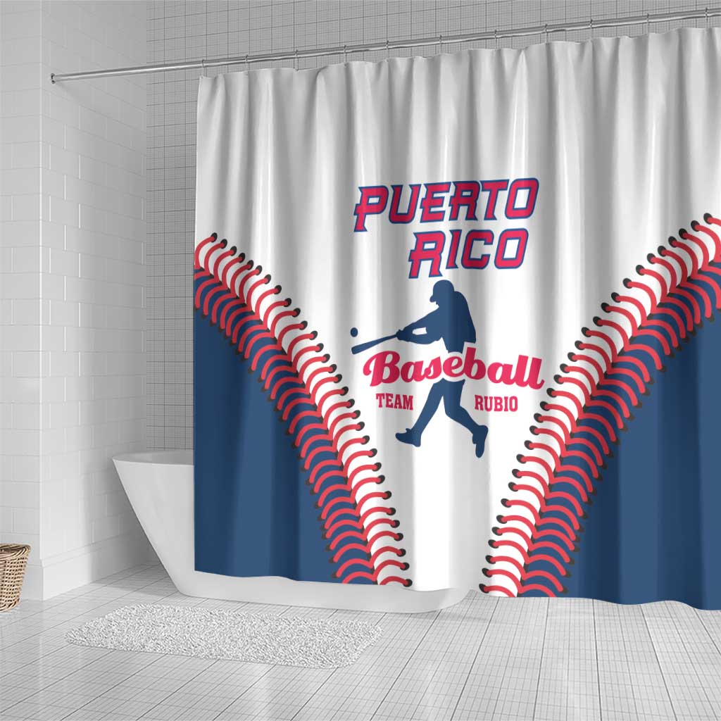 Baseball Puerto Rico 2025 Shower Curtain Team Rubio Retro Style LT01