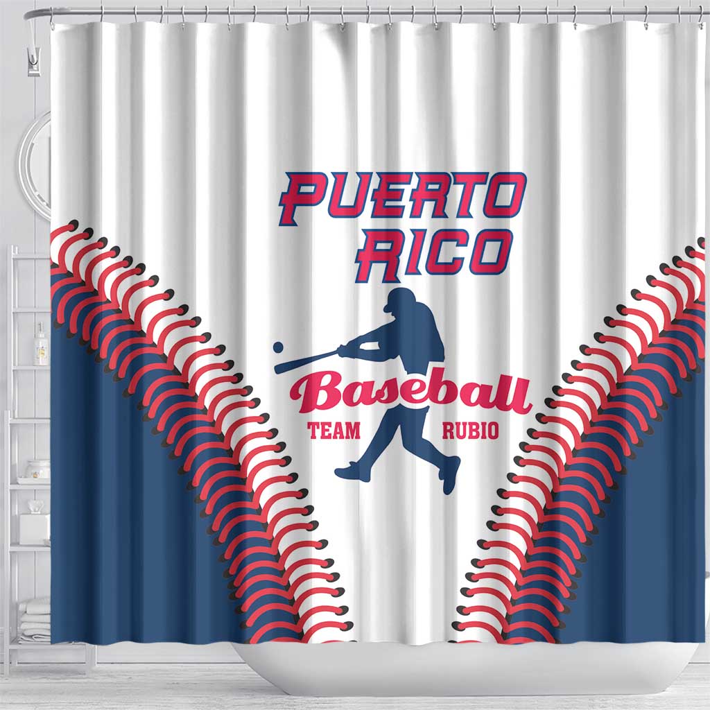 Baseball Puerto Rico 2025 Shower Curtain Team Rubio Retro Style LT01