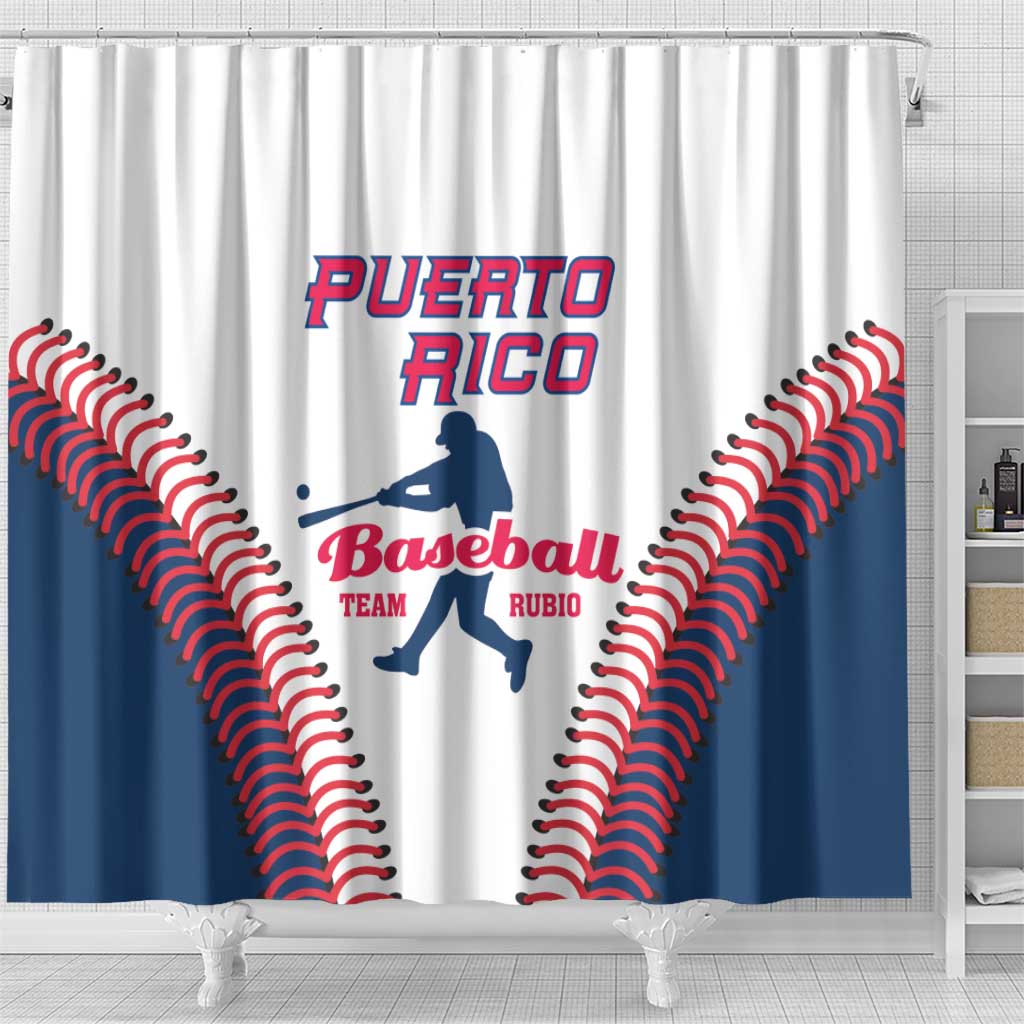Baseball Puerto Rico 2025 Shower Curtain Team Rubio Retro Style LT01
