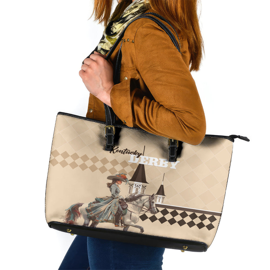 Kentucky Horse Racing Leather Tote Bag Derby Lady Riding Horse Twin Spires LT01