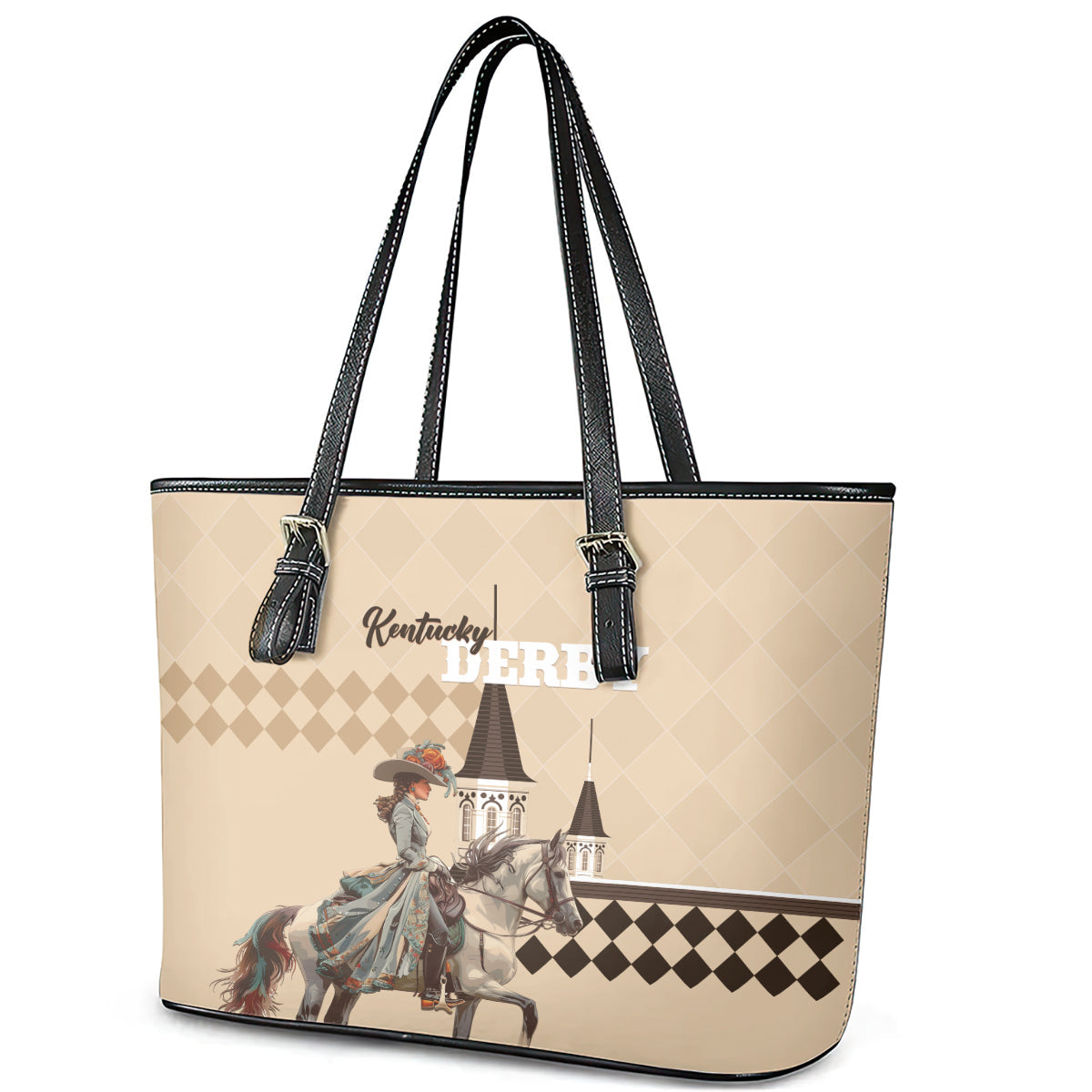 Kentucky Horse Racing Leather Tote Bag Derby Lady Riding Horse Twin Spires LT01