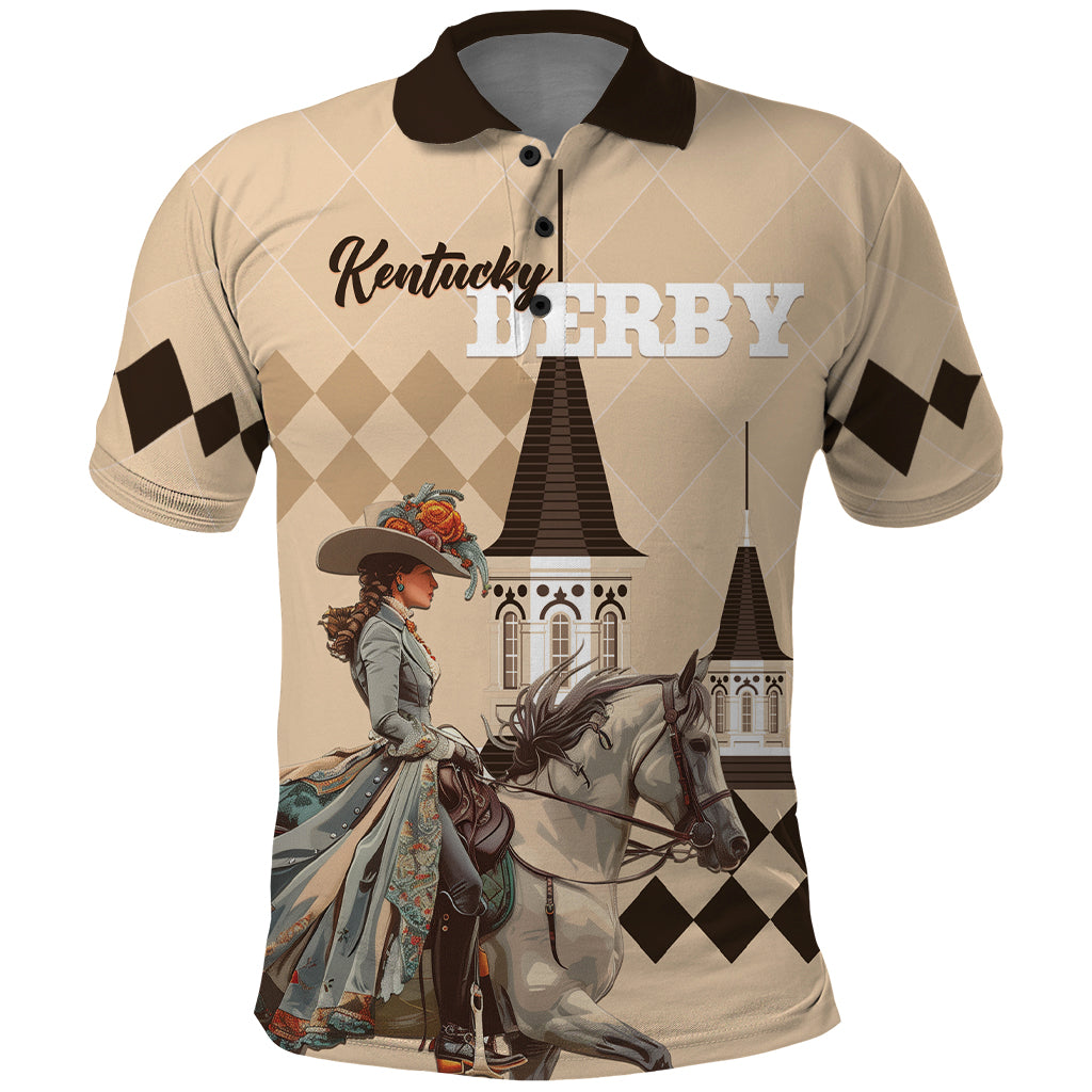 Personalized Kentucky Horse Racing Polo Shirt Derby Lady Riding Horse Twin Spires LT01