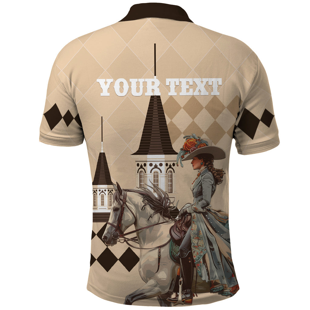 Personalized Kentucky Horse Racing Polo Shirt Derby Lady Riding Horse Twin Spires LT01
