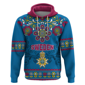 Sweden Hoodie Swedish Three Crown Mix Scandinavian Flowers LT01