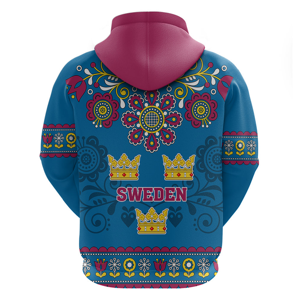 Sweden Hoodie Swedish Three Crown Mix Scandinavian Flowers LT01