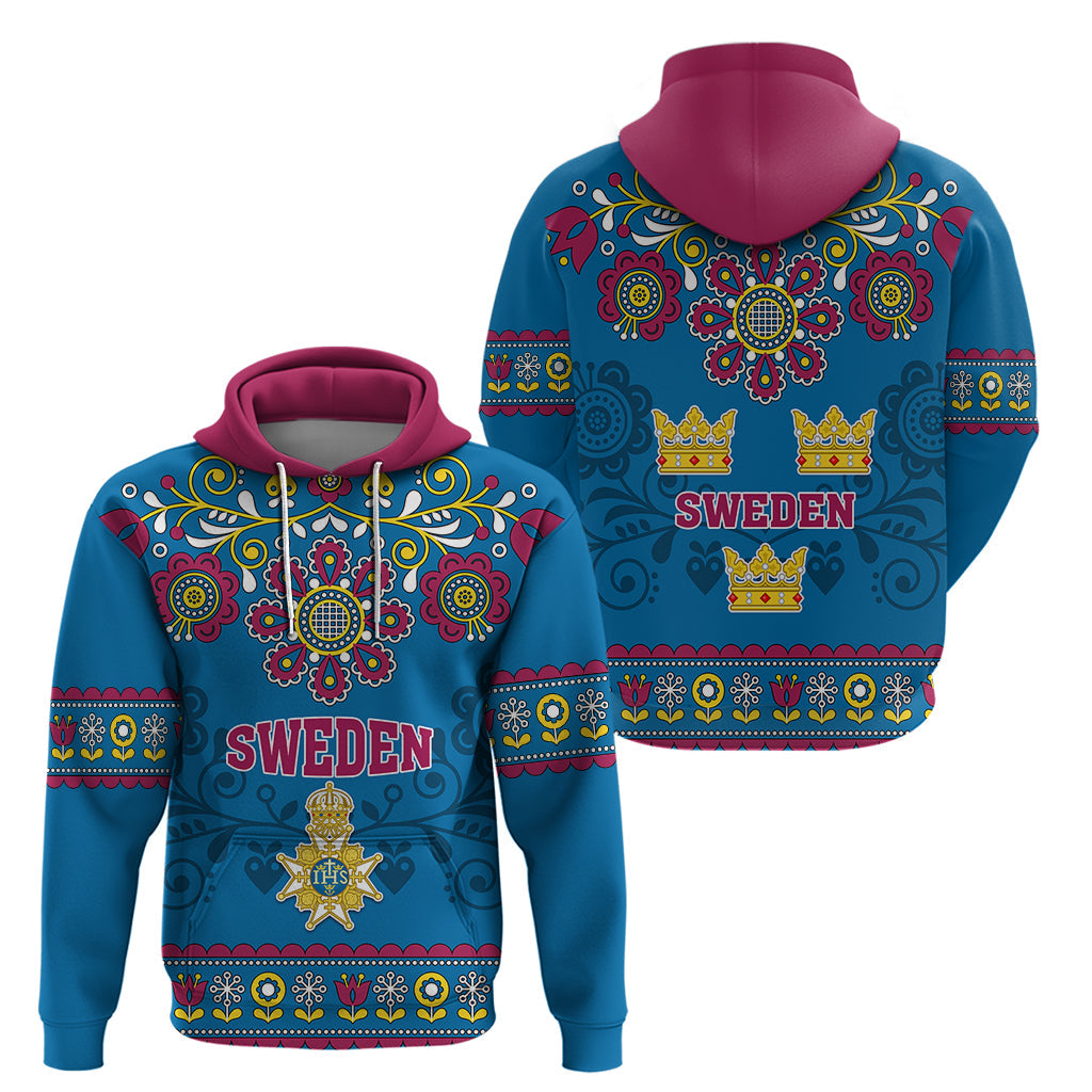 Sweden Hoodie Swedish Three Crown Mix Scandinavian Flowers LT01
