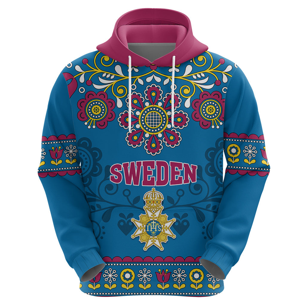 Sweden Hoodie Swedish Three Crown Mix Scandinavian Flowers LT01