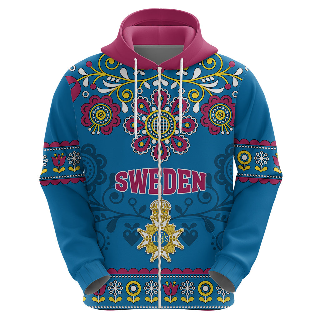 Sweden Hoodie Swedish Three Crown Mix Scandinavian Flowers LT01