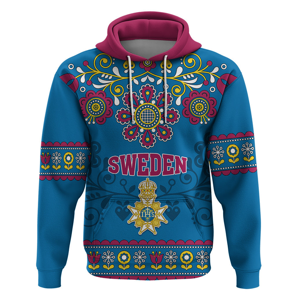 Custom Sweden Hoodie Swedish Three Crown Mix Scandinavian Flowers LT01