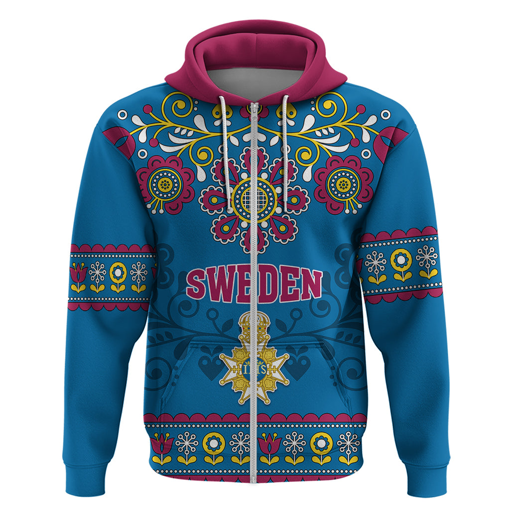 Custom Sweden Hoodie Swedish Three Crown Mix Scandinavian Flowers LT01