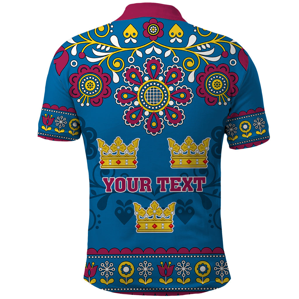 Custom Sweden Polo Shirt Swedish Three Crown Mix Scandinavian Flowers LT01