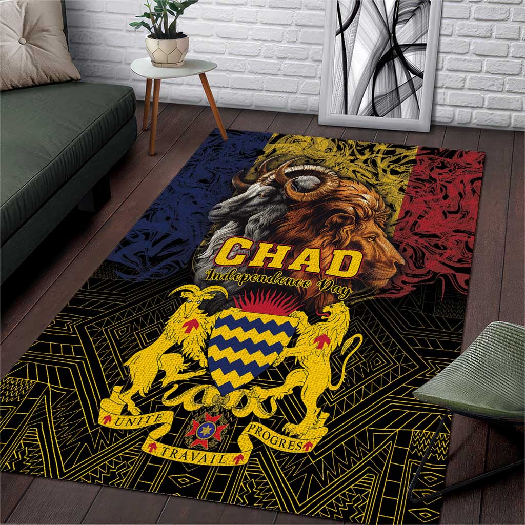 Chad Independence Day 1960 Area Rug Tchad Goat and Lion African Pattern LT01