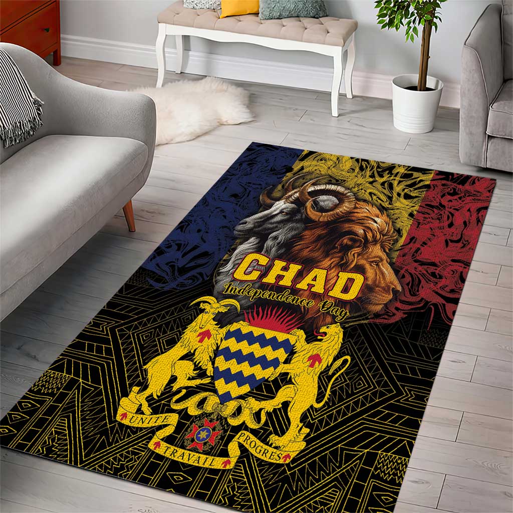Chad Independence Day 1960 Area Rug Tchad Goat and Lion African Pattern LT01