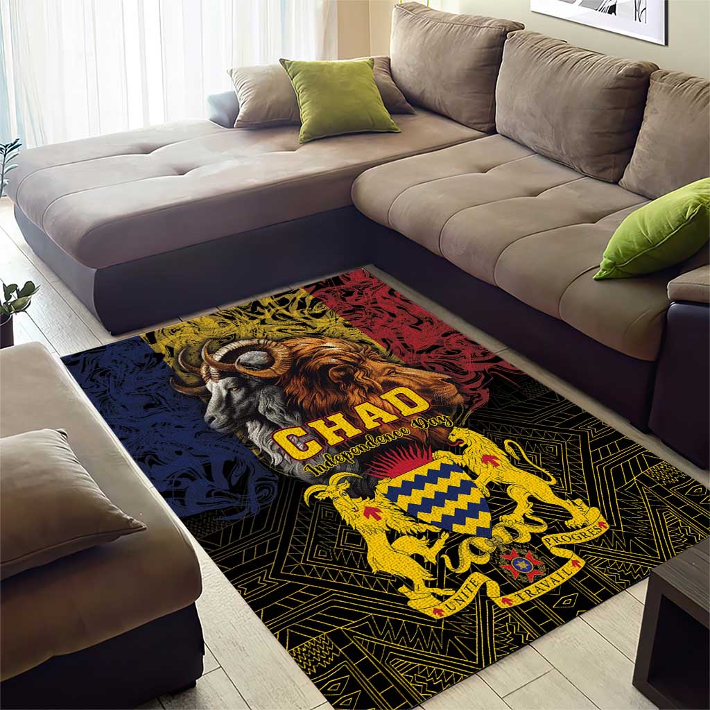 Chad Independence Day 1960 Area Rug Tchad Goat and Lion African Pattern LT01