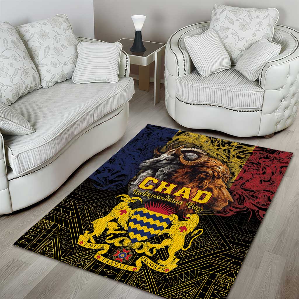 Chad Independence Day 1960 Area Rug Tchad Goat and Lion African Pattern LT01