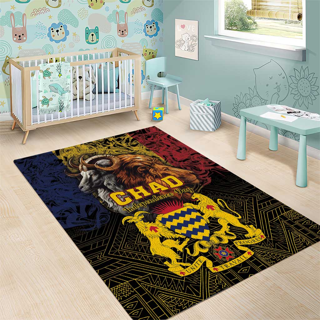 Chad Independence Day 1960 Area Rug Tchad Goat and Lion African Pattern LT01