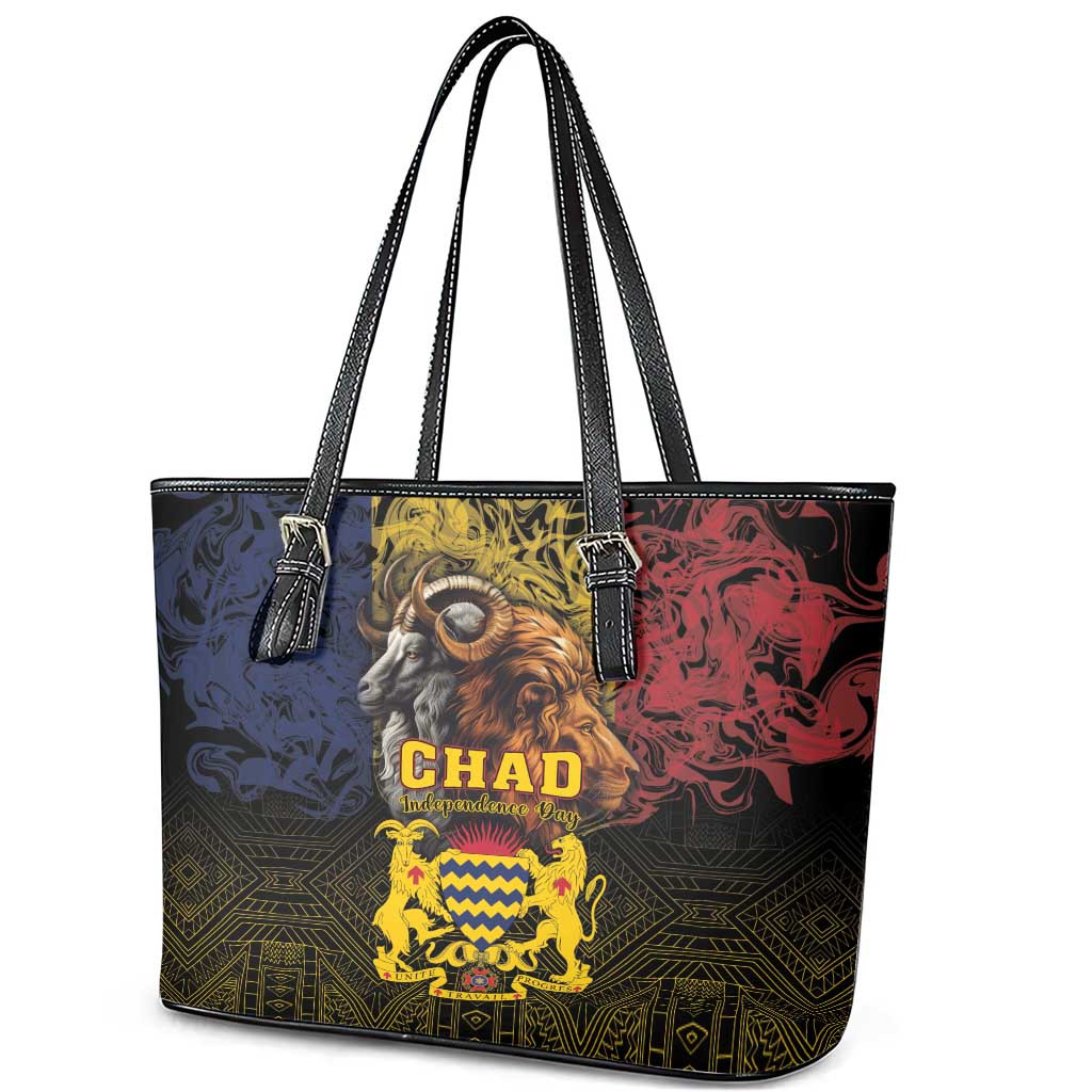 Chad Independence Day 1960 Leather Tote Bag Tchad Goat and Lion African Pattern LT01