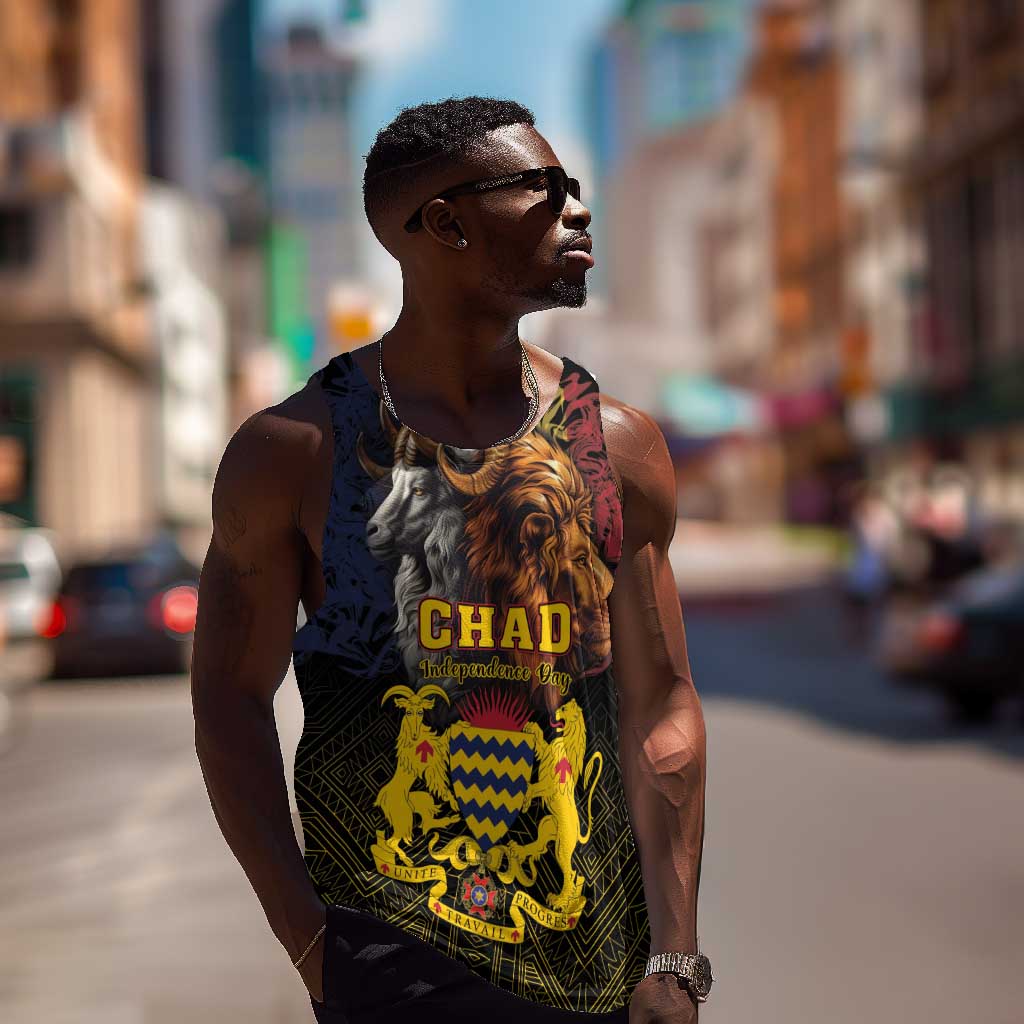 Chad Independence Day 1960 Men Tank Top Tchad Goat and Lion African Pattern LT01