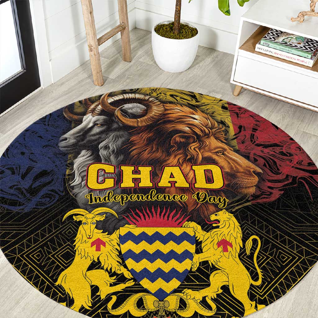 Chad Independence Day 1960 Round Carpet Tchad Goat and Lion African Pattern LT01
