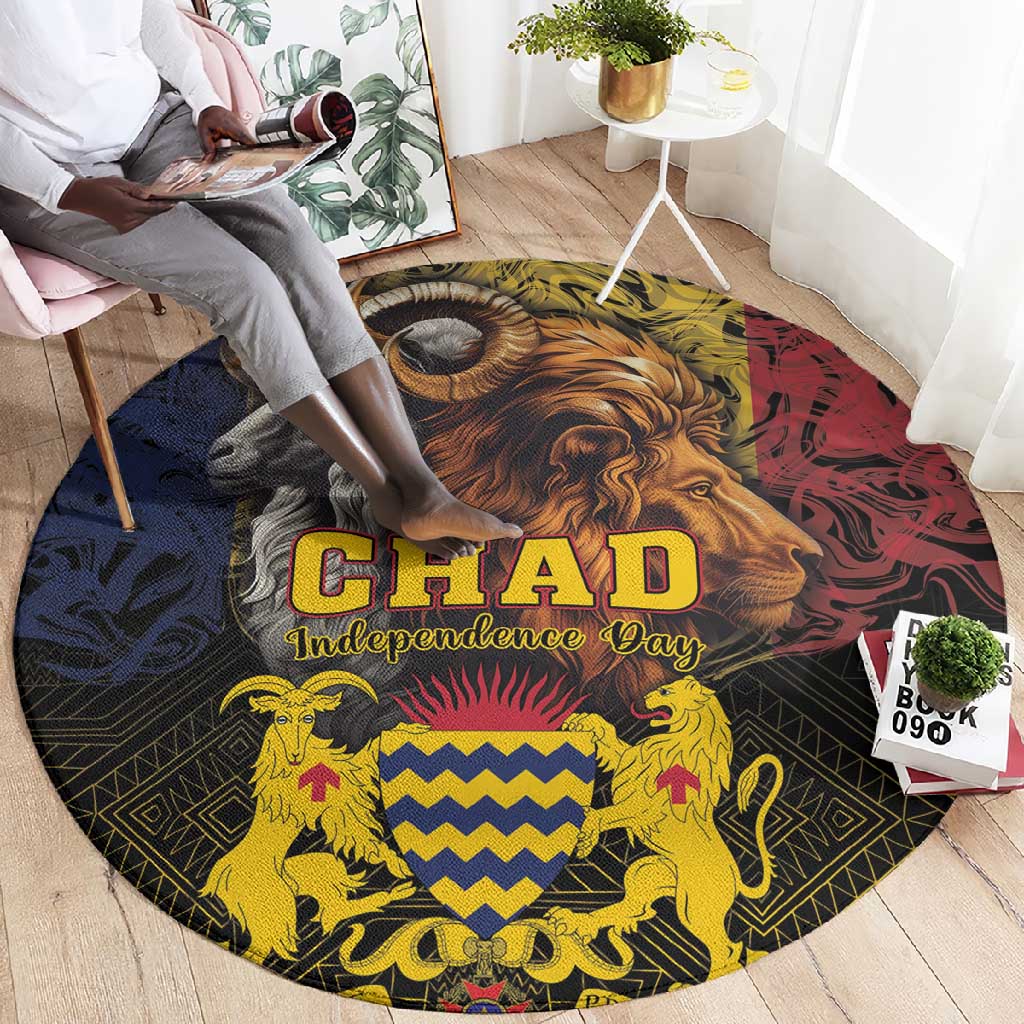 Chad Independence Day 1960 Round Carpet Tchad Goat and Lion African Pattern LT01