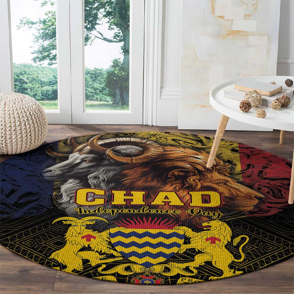 Chad Independence Day 1960 Round Carpet Tchad Goat and Lion African Pattern LT01