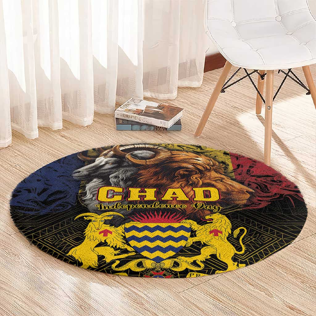 Chad Independence Day 1960 Round Carpet Tchad Goat and Lion African Pattern LT01