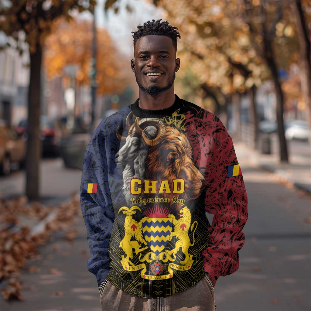 Chad Independence Day 1960 Sweatshirt Tchad Goat and Lion African Pattern LT01