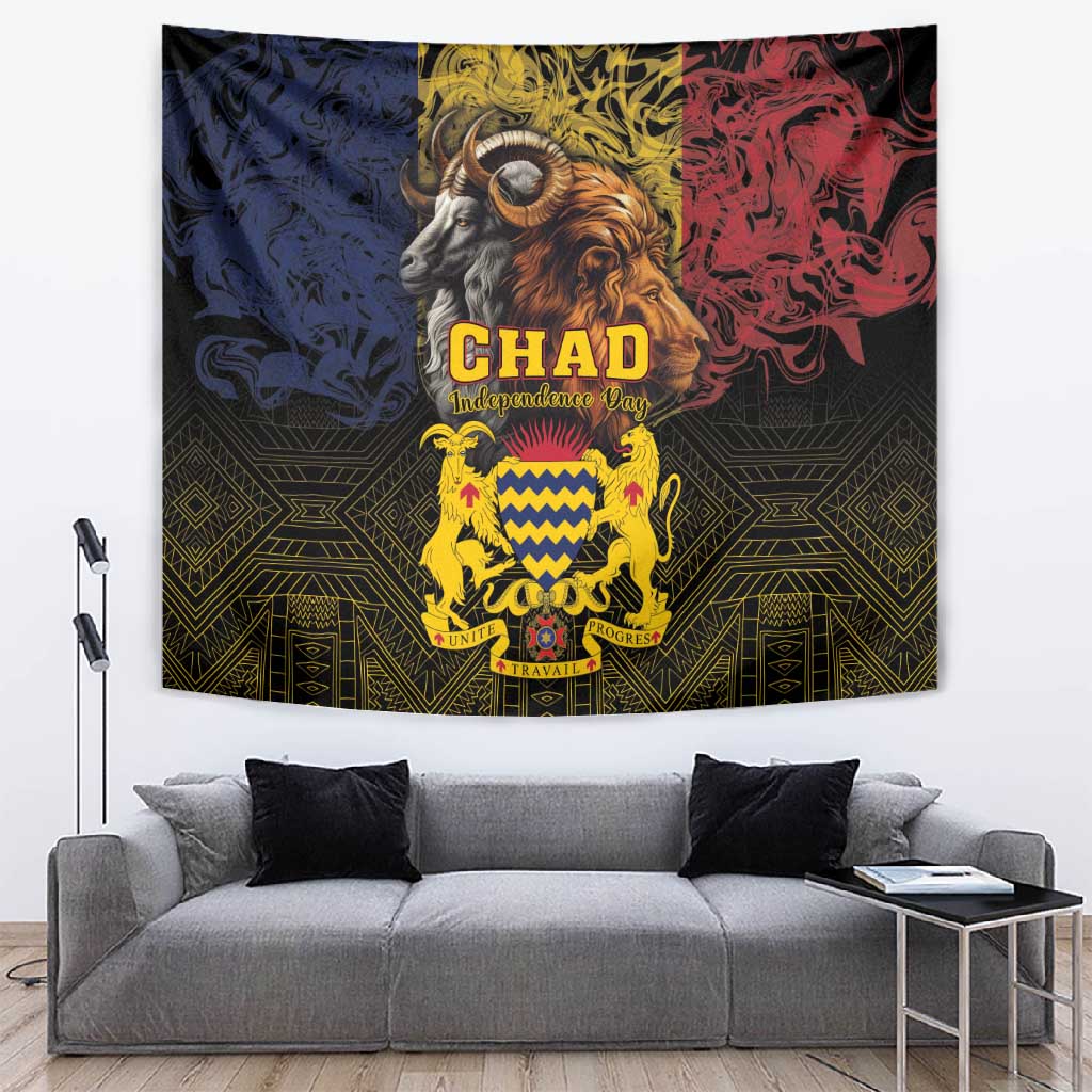 Chad Independence Day 1960 Tapestry Tchad Goat and Lion African Pattern LT01