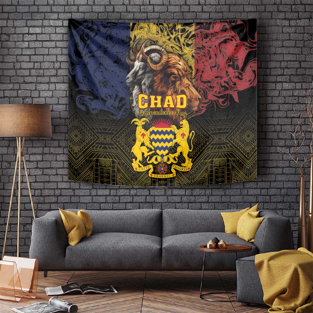 Chad Independence Day 1960 Tapestry Tchad Goat and Lion African Pattern LT01
