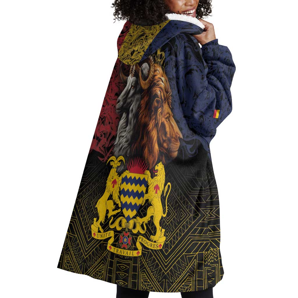 Chad Independence Day 1960 Wearable Blanket Hoodie Tchad Goat and Lion African Pattern LT01
