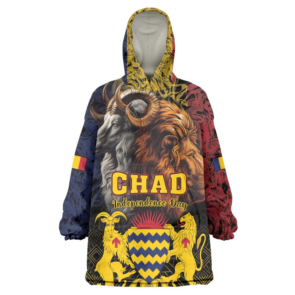 Chad Independence Day 1960 Wearable Blanket Hoodie Tchad Goat and Lion African Pattern LT01