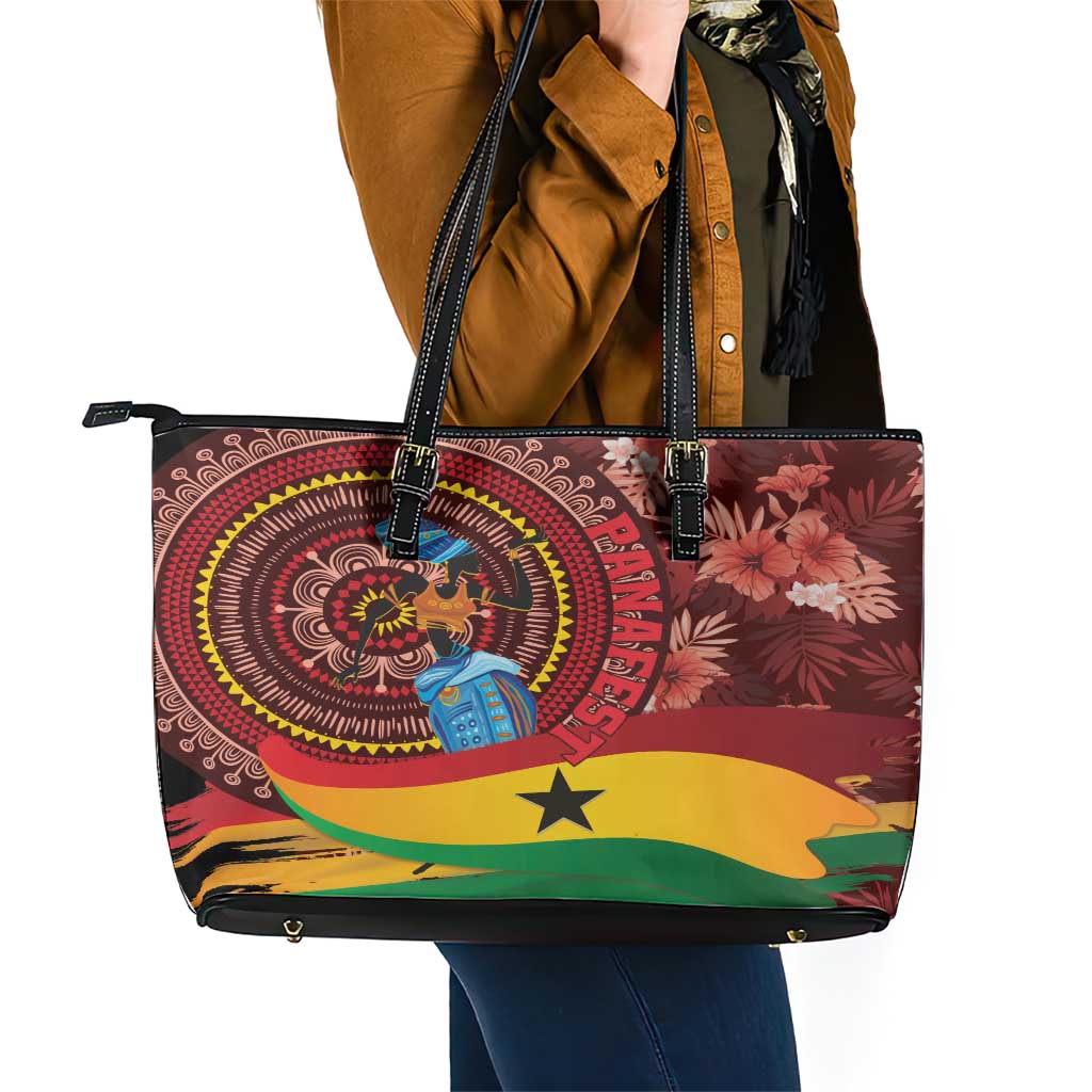 Panafest Leather Tote Bag Ghana Tropical African Pattern LT01