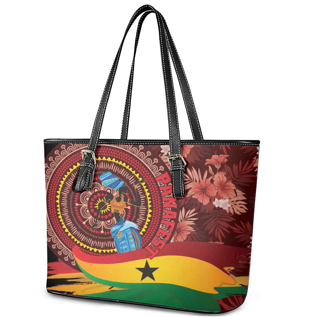 Panafest Leather Tote Bag Ghana Tropical African Pattern LT01