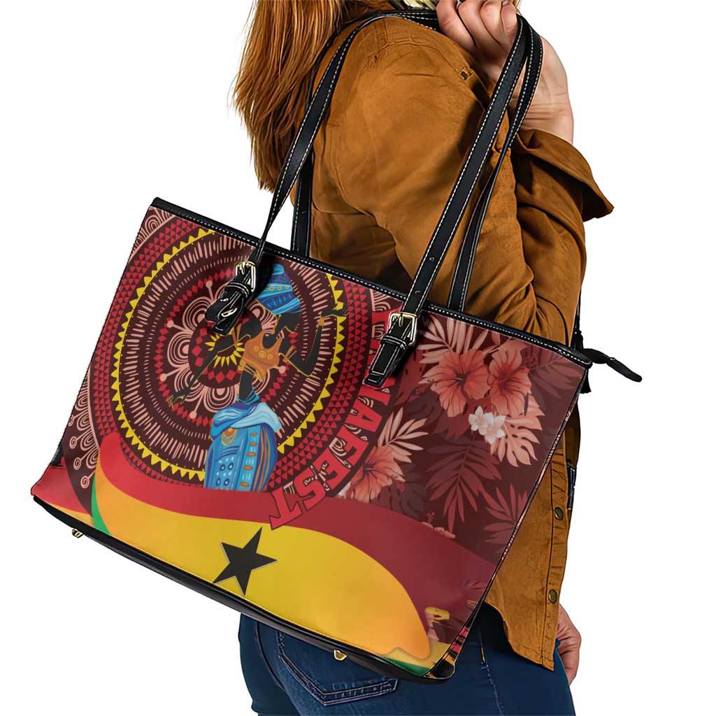Panafest Leather Tote Bag Ghana Tropical African Pattern LT01