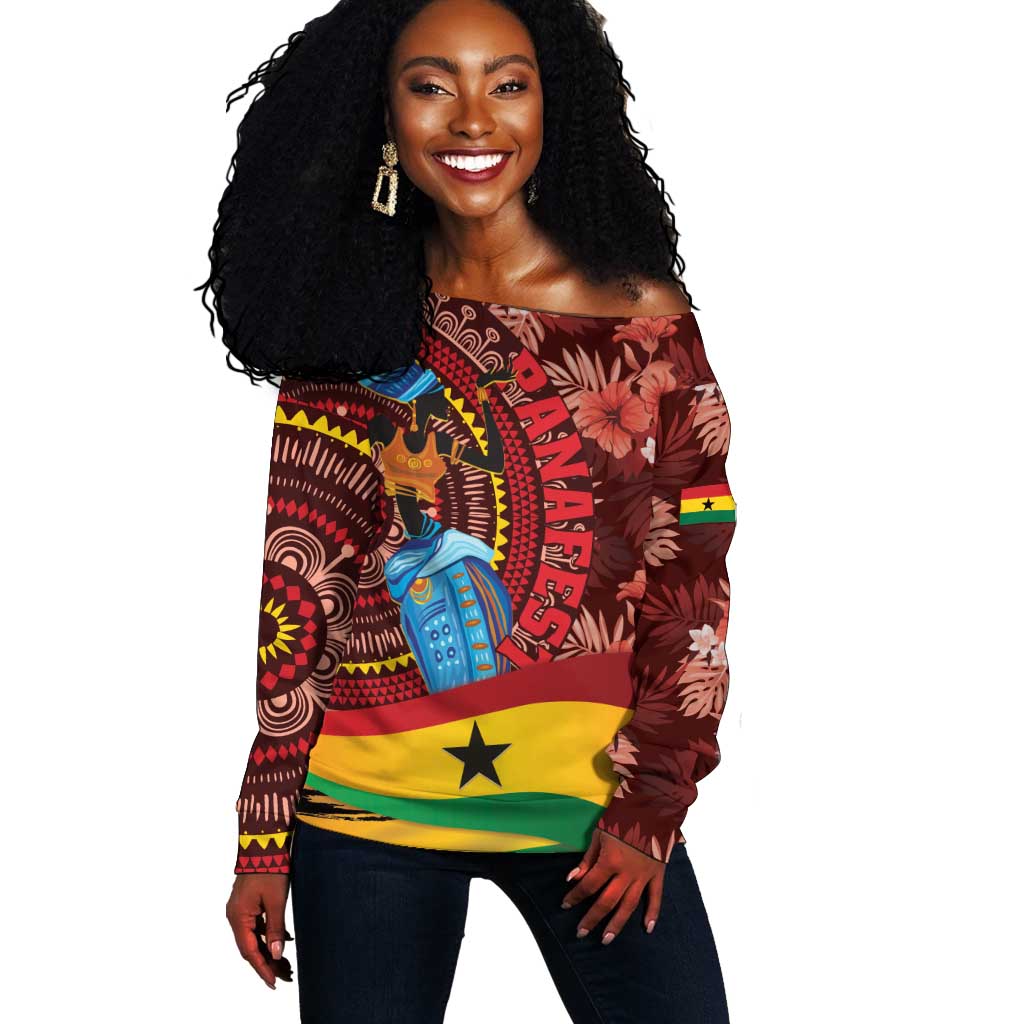 Panafest Off Shoulder Sweater Ghana Tropical African Pattern LT01